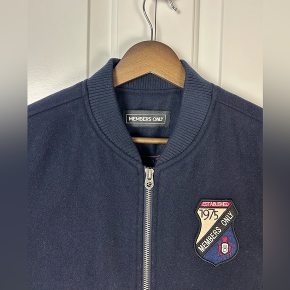 MEMBERS ONLY Varsity Jacket - Navy Blue Wool with Burgundy Leather Sleeves - Picture 4 of 8